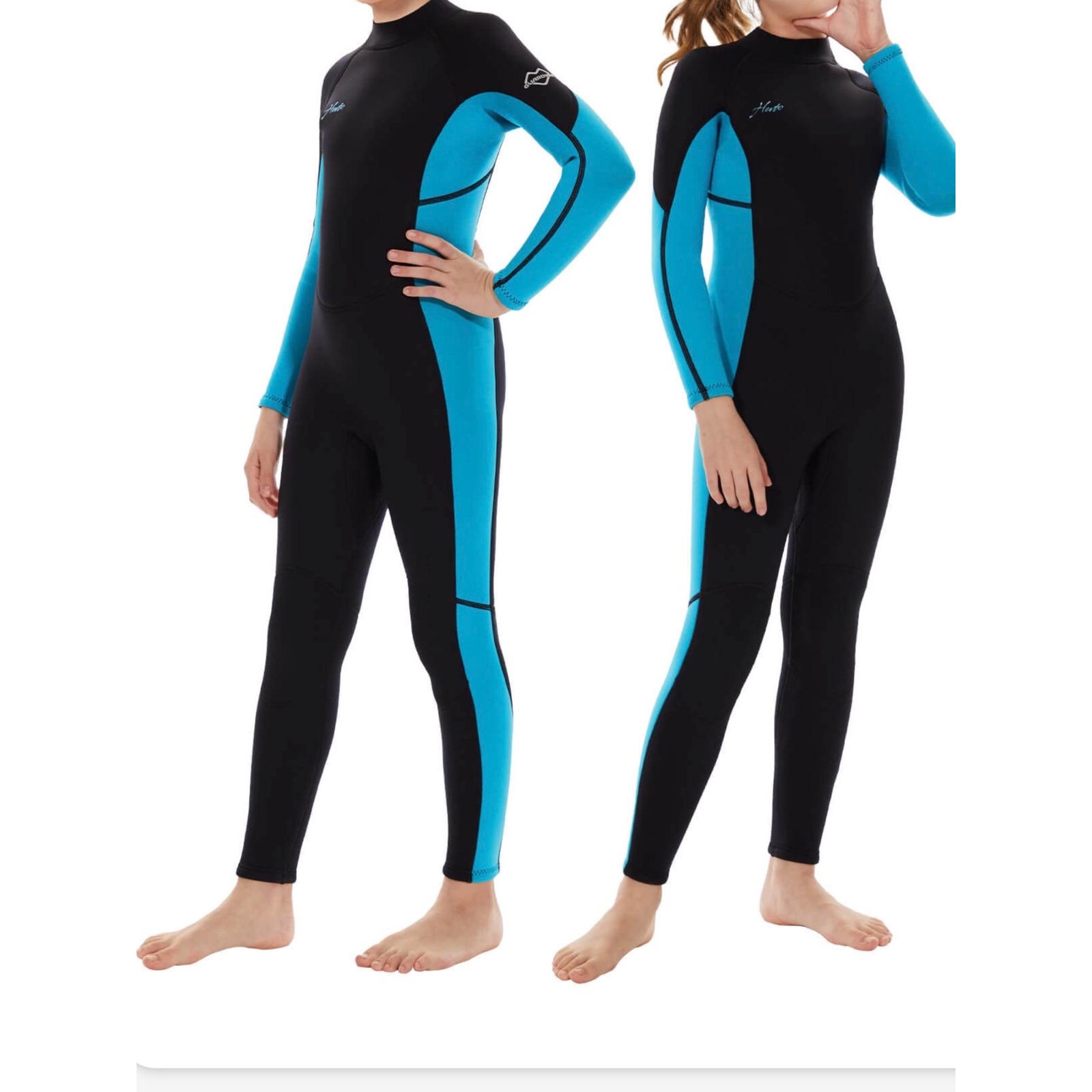 Hevto Wetsuit Kids 4 Black Blue Excellent 3/2mm Neoprene Full Body Back Zip